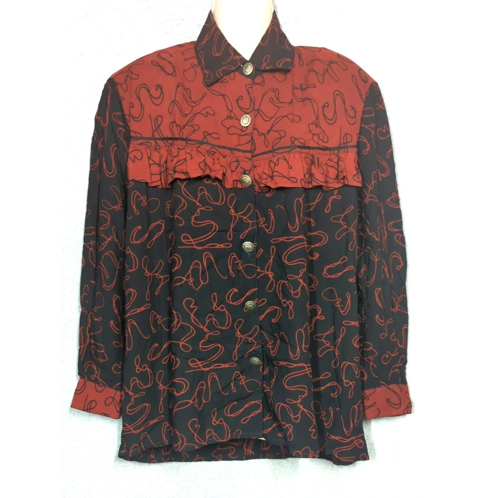 Vtg We Be Bop Shirt Blouse 2X Metal Buttons Western Flair Rodeo Southwest Boho